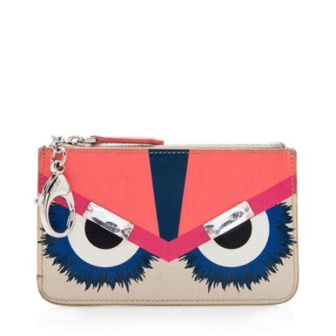 Fendi Monster Leather Key Pouch, Pink/Black 